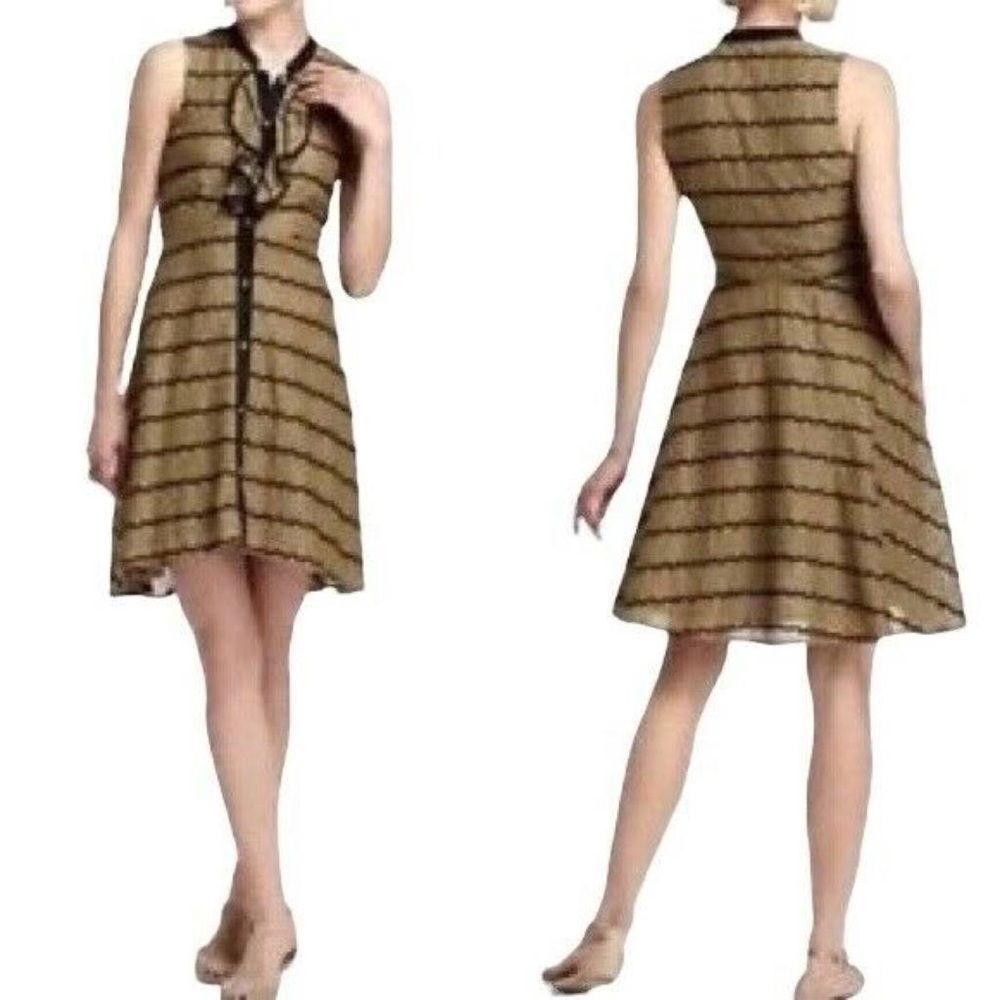 ANTHROPOLOGIE olive green and black bubbled bands cotton fit & flare midi dress